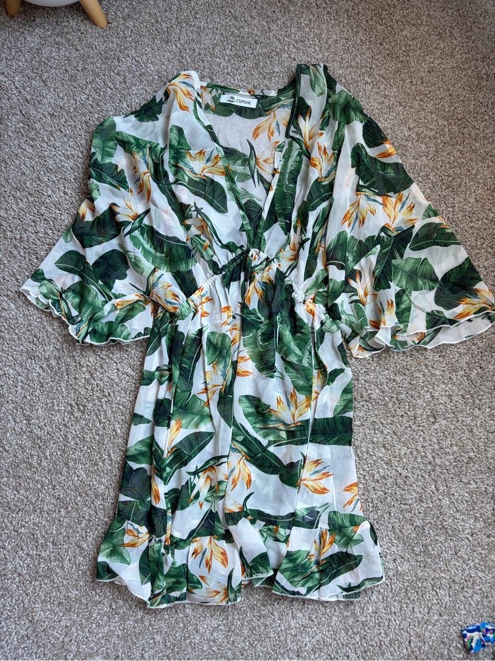 Cupshe White Tropical Leaf & Yellow Floral Swim Coverup
